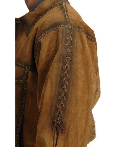 Mens Weathered Suede Jacket Western Concho Button Cowboy Leather Coat Vintage