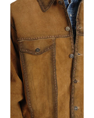 Mens Weathered Suede Jacket Western Concho Button Cowboy Leather Coat Vintage