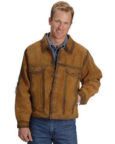 Mens Weathered Suede Jacket Western Concho Button Cowboy Leather Coat Vintage