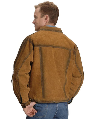 Mens Weathered Suede Jacket Western Concho Button Cowboy Leather Coat Vintage