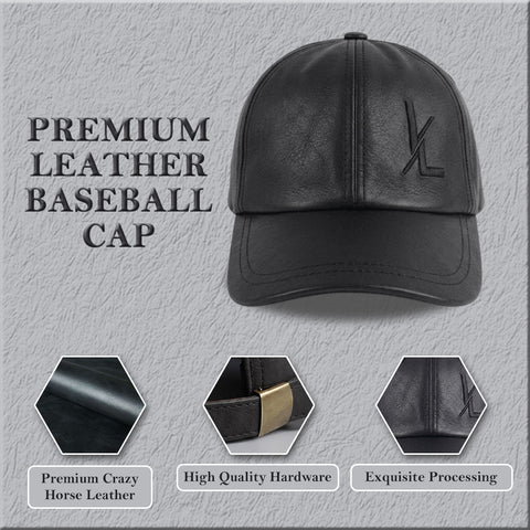 Premium Unisex Crazy Horse Leather Baseball Cap  Adjustable Strapback Dad Hat with Embroidered Logo and Breathable Lining
