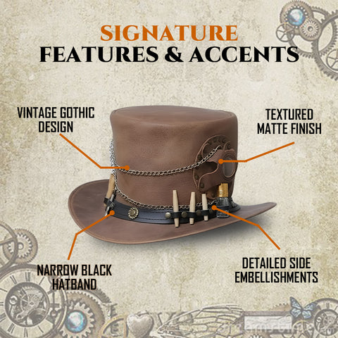 Handmade Time Traveller Top Hat Steampunk Gothic Biker Cowhide Chain Key Holster Unisex