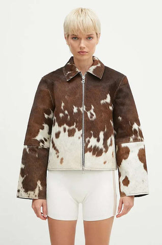 Vintage Cow Print Jacket – Western Style Zip-Up Coat, Retro Y2K Streetwear, Soft Plush Winter Outerwear, Women's Trendy Fashion