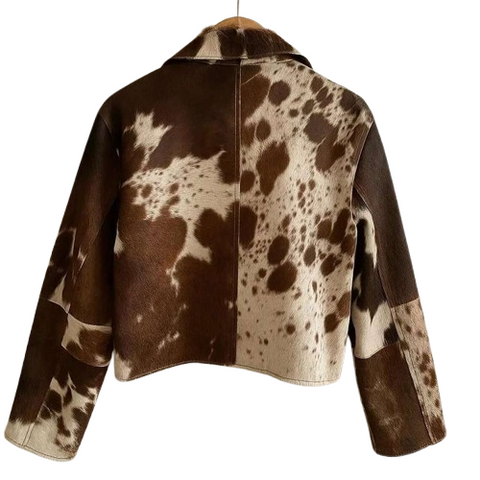 Vintage Cow Print Jacket – Western Style Zip-Up Coat, Retro Y2K Streetwear, Soft Plush Winter Outerwear, Women's Trendy Fashion