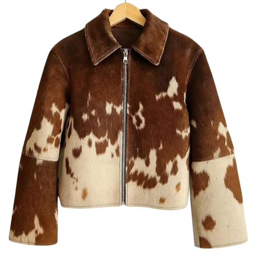 Vintage Cow Print Jacket – Western Style Zip-Up Coat, Retro Y2K Streetwear, Soft Plush Winter Outerwear, Women's Trendy Fashion