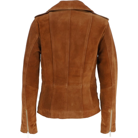 Brown Suede Biker Jacket for Women – Vintage Moto Style Leather Look Coat, Western Cowgirl Fall Outerwear with Zipper Details