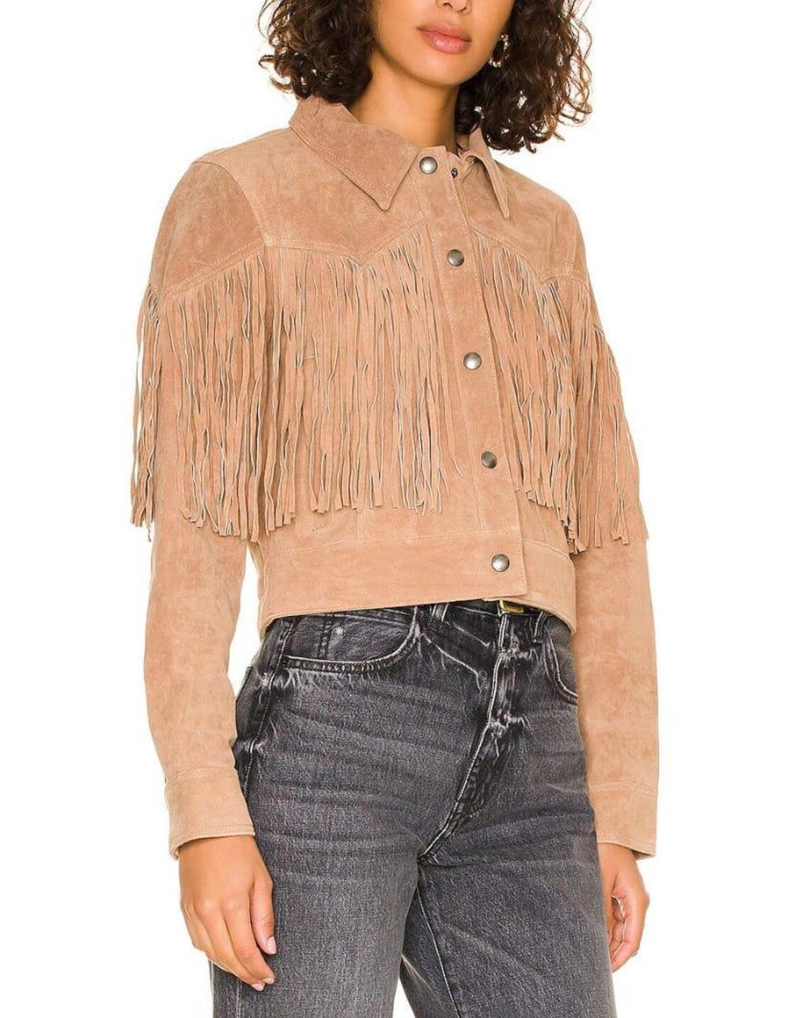 Ilhan Luxury Suede Fringe Jacket Western Cowgirl Style Vintage Retro Coat