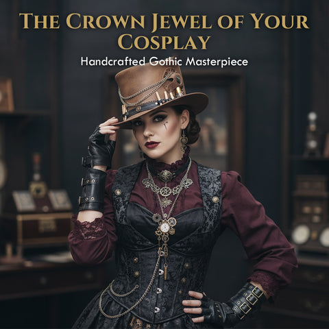 Handmade Time Traveller Top Hat Steampunk Gothic Biker Cowhide Chain Key Holster Unisex