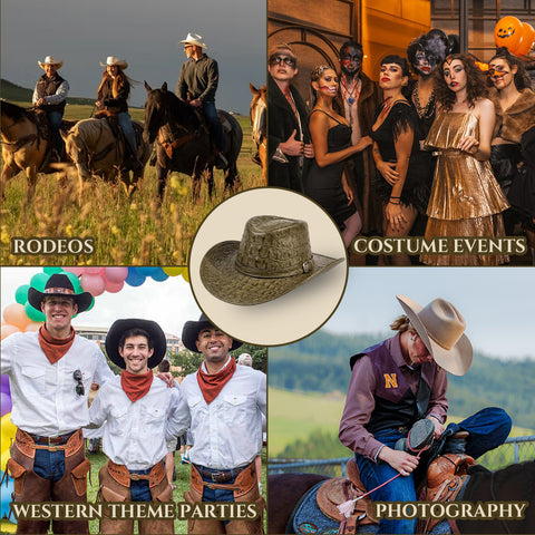 Crocodile Embossed Leather Cowboy Hat  Genuine Cowhide Retro Olive Green Western Outback Sun Hat with Silver Buckle for Men & Women