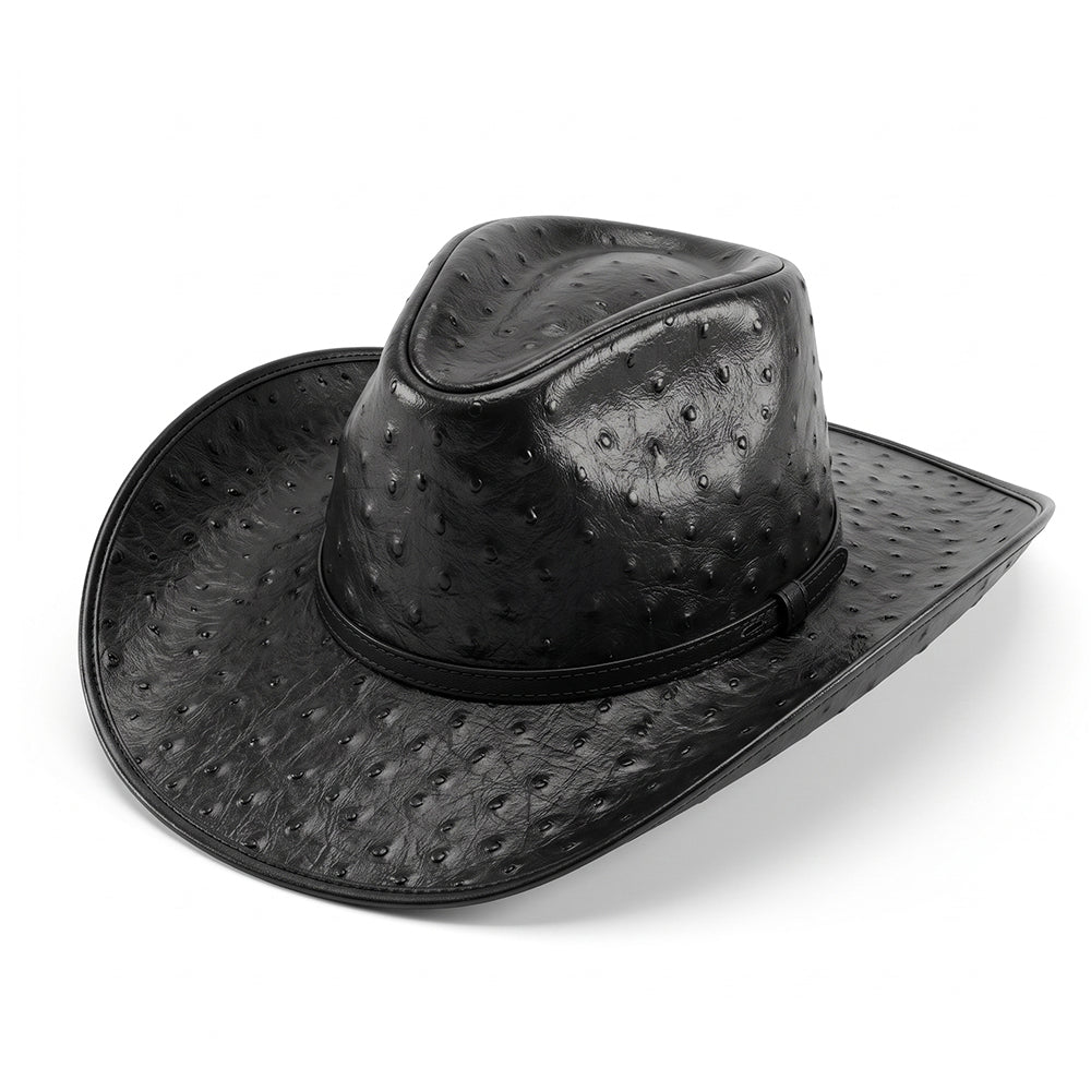 Ostrich Embossed Leather Cowboy Hat Western Rodeo Ranch Wide Brim Country Festival Style