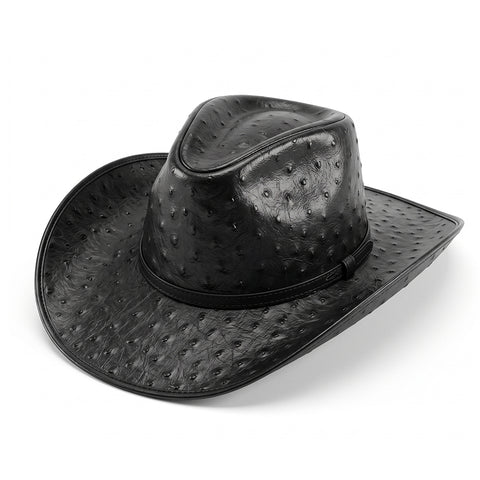 Ostrich Embossed Leather Cowboy Hat Western Rodeo Ranch Wide Brim Country Festival Style