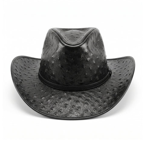 Ostrich Embossed Leather Cowboy Hat Western Rodeo Ranch Wide Brim Country Festival Style