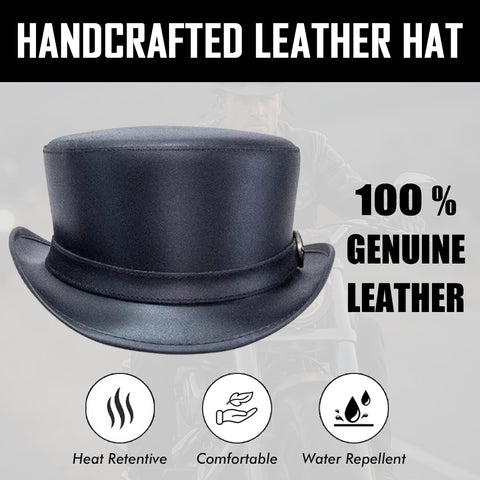Leather Hat Handmade Leather Top Hat Steampunk Gothic Leather Hat Gifts For Men Women Shapeable Brim