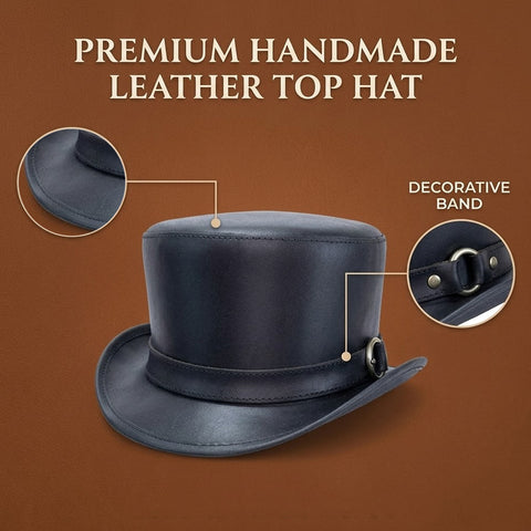 Leather Hat Handmade Leather Top Hat Steampunk Gothic Leather Hat Gifts For Men Women Shapeable Brim