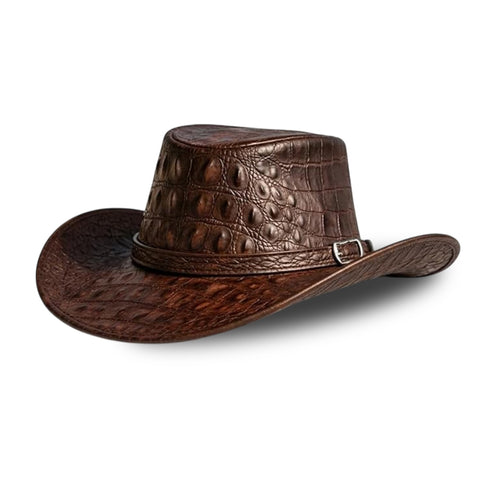 Premium Crocodile Embossed Leather Cowboy Hat - Unisex Retro Western Style