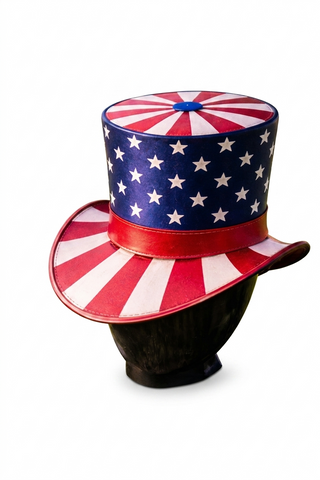 Genuine Leather Patriotic Top Hat USA Stars and Stripes Costume Hat with Blue Accent Band for Cosplay Festival Unisex