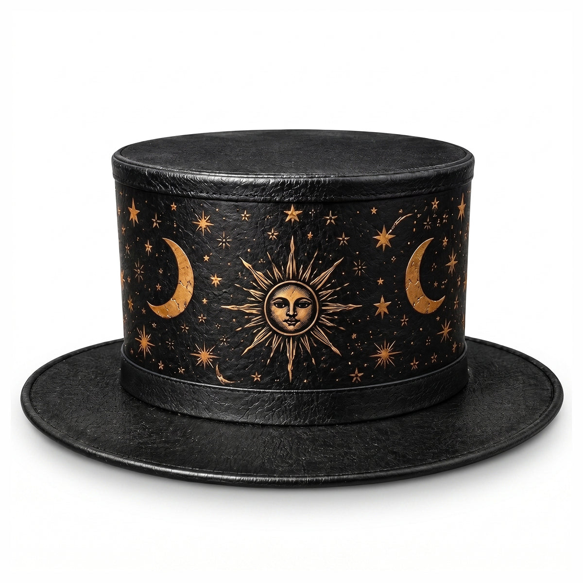 Celestial Sun and Moon Leather Top Hat - Steampunk Gothic Costume Hat