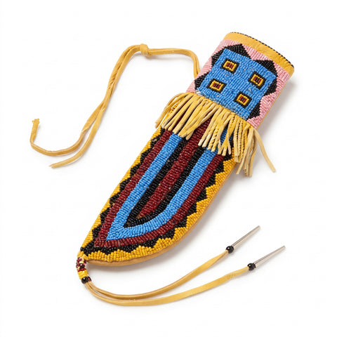 Handcrafted Beaded Suede Leather Knife Sheath - Native American-Inspired Artistry Meets Everyday Function