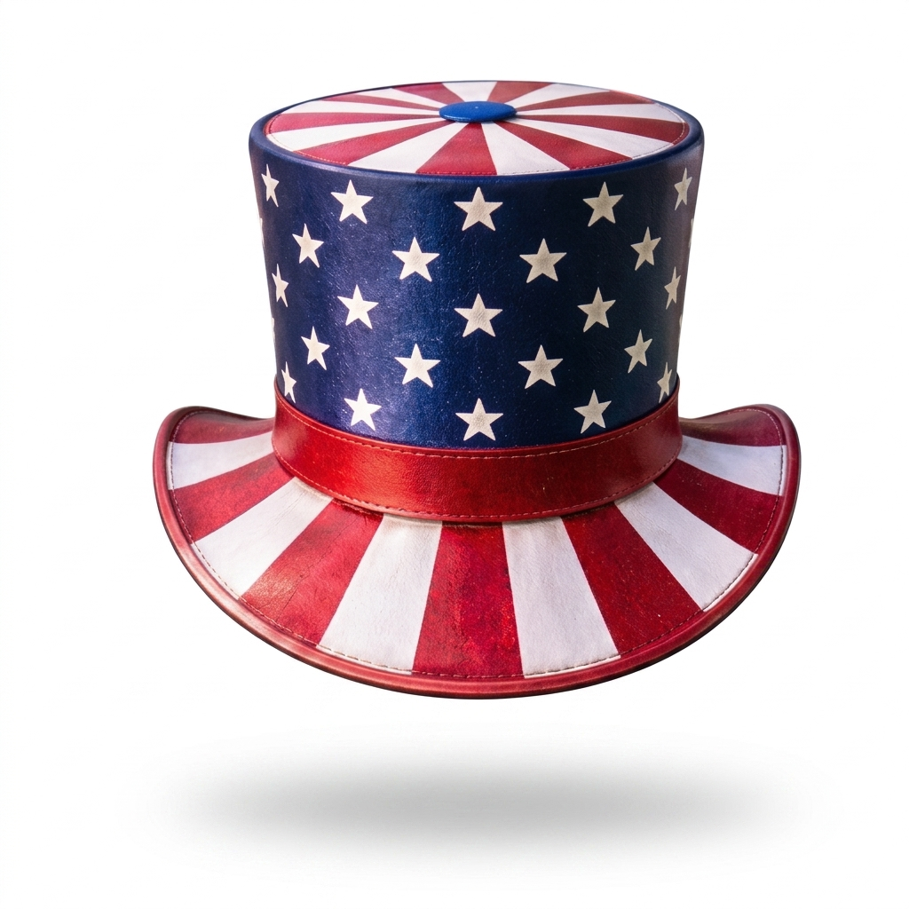 Genuine Leather Patriotic Top Hat USA Stars and Stripes Costume Hat with Blue Accent Band for Cosplay Festival Unisex