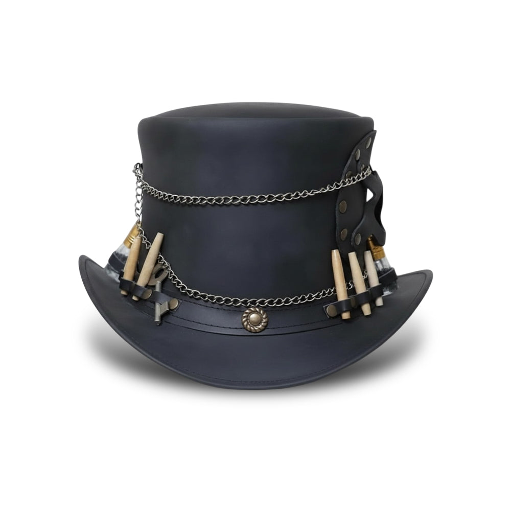 Handmade Time Traveller Top Hat Steampunk Gothic Biker Cowhide Chain Key Holster Unisex