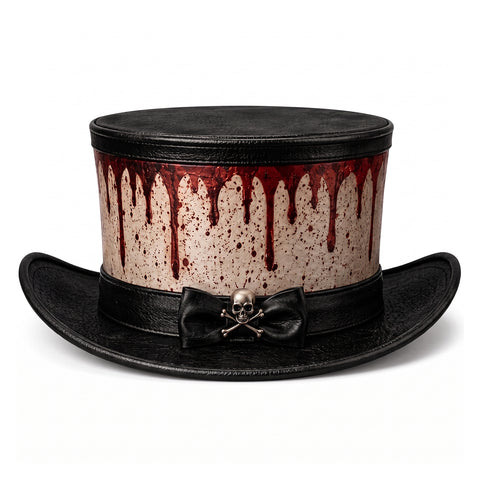 Bloody Dripping Leather Top Hat - Halloween Gothic Steampunk Costume Hat