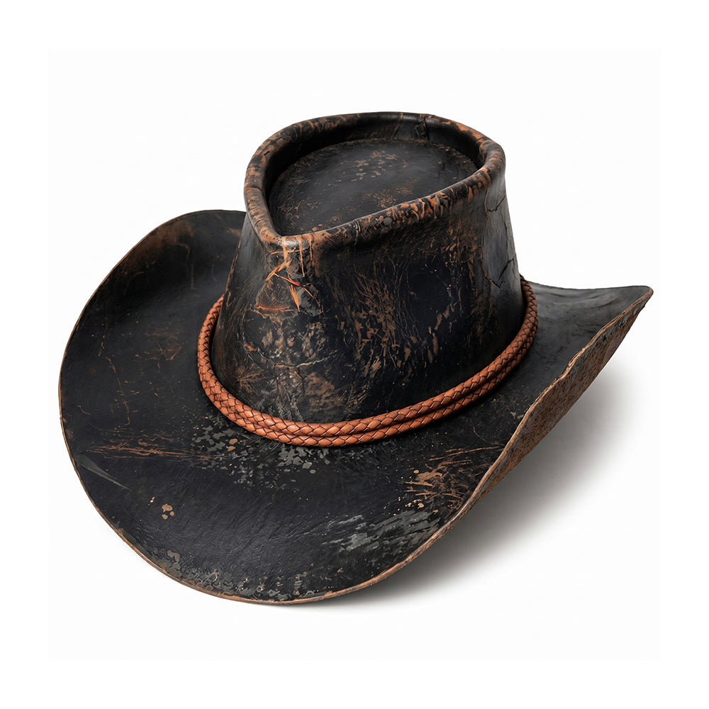 Premium Distressed Genuine Leather Cowboy Hat - Vintage Western Outlaw Gambler Hat Unisex