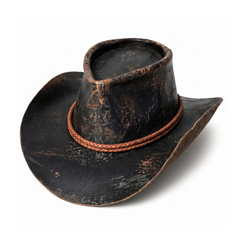 Premium Distressed Genuine Leather Cowboy Hat - Vintage Western Outlaw Gambler Hat Unisex