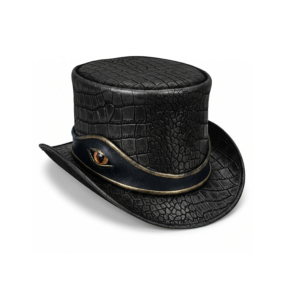 Premium Crocodile Embossed Leather Top Hat  Reptile Eye Steampunk Gothic Hat Unisex