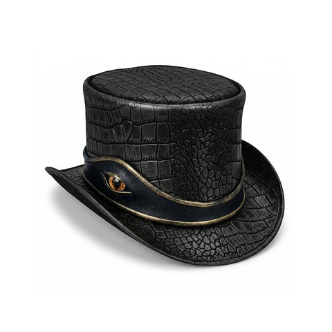Premium Crocodile Embossed Leather Top Hat  Reptile Eye Steampunk Gothic Hat Unisex