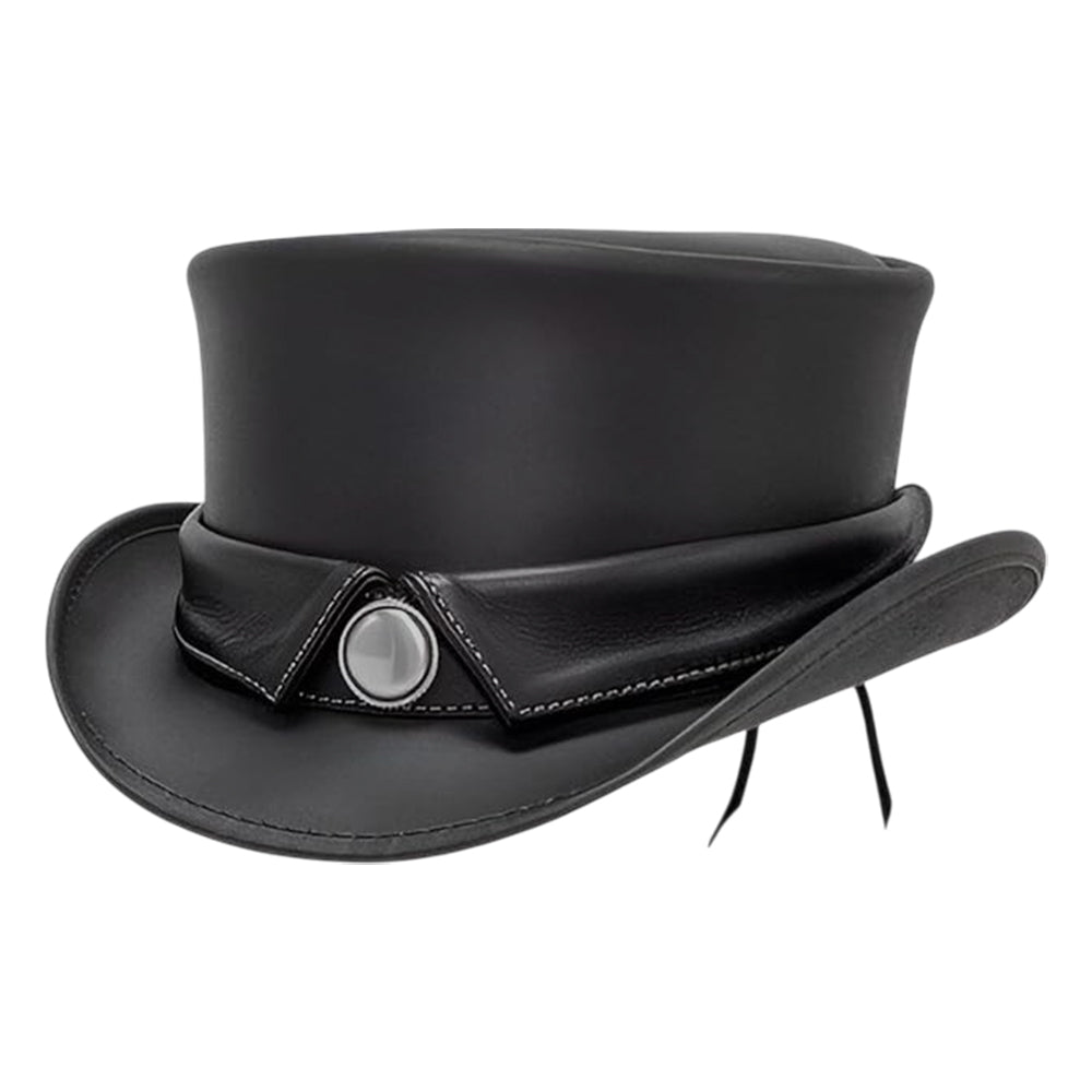 Handcrafted Black Leather Top Hat Cowhide Steampunk Western Costume Festival Cosplay Hat