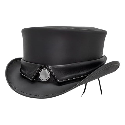 Handcrafted Black Leather Top Hat Cowhide Steampunk Western Costume Festival Cosplay Hat