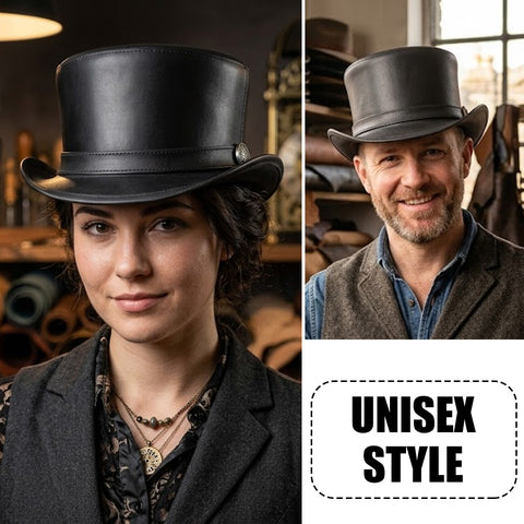Leather Hat Handmade Leather Top Hat Steampunk Gothic Leather Hat Gifts For Men Women Shapeable Brim