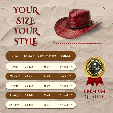 Crocodile Embossed Leather Cowboy Hat  Genuine Cowhide Maroon Retro Western Outback Sun Hat with Braided Metal Concho Band Unisex