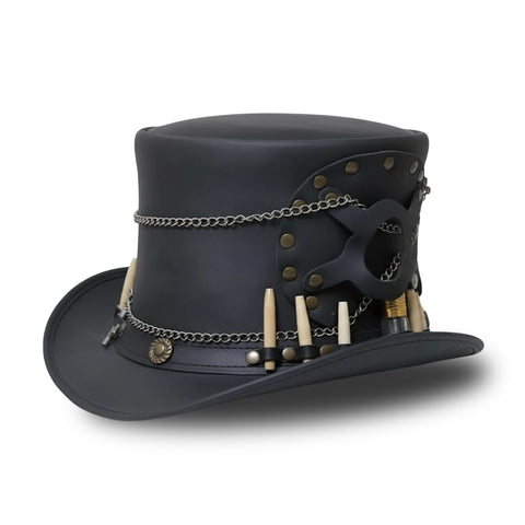 Handmade Time Traveller Top Hat Steampunk Gothic Biker Cowhide Chain Key Holster Unisex