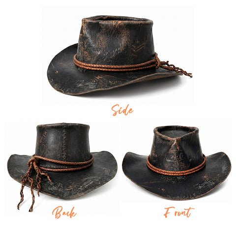 Premium Distressed Genuine Leather Cowboy Hat - Vintage Western Outlaw Gambler Hat Unisex