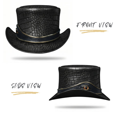 Premium Crocodile Embossed Leather Top Hat  Reptile Eye Steampunk Gothic Hat Unisex