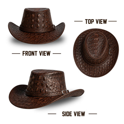 Premium Crocodile Embossed Leather Cowboy Hat - Unisex Retro Western Style