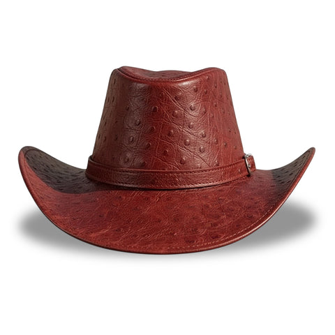 Red Ostrich Embossed Leather Cowboy Hat Western Outback Wide Brim Braided Band Rodeo Ranch Hat