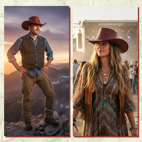 Red Ostrich Embossed Leather Cowboy Hat Western Outback Wide Brim Braided Band Rodeo Ranch Hat