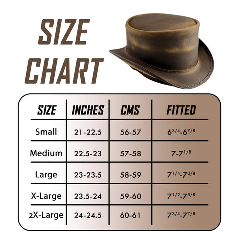 Distressed Brown Cowhide Top Hat Steampunk Gothic Biker Short Crown Shapeable Brim Unisex