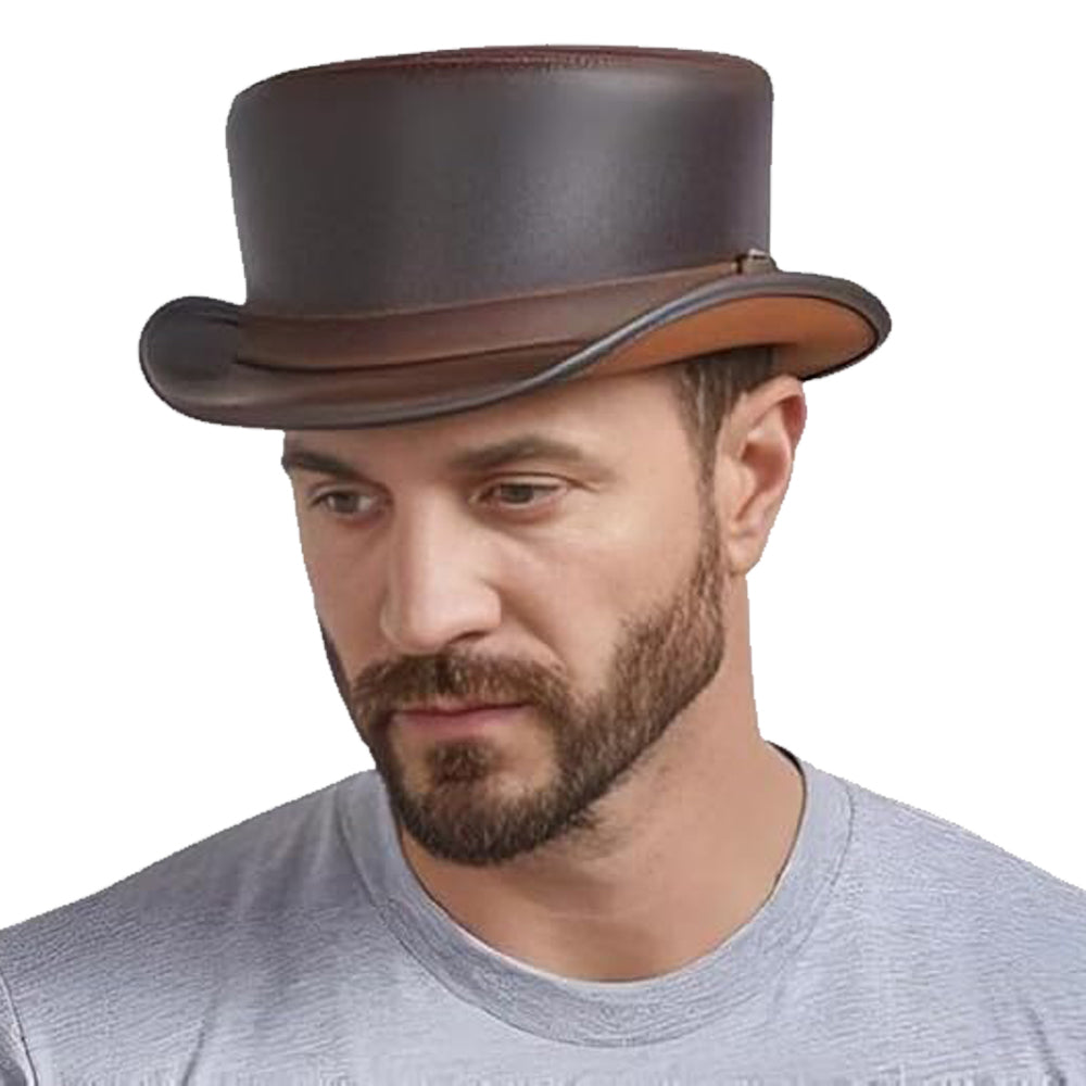 Leather Hat Handmade Leather Top Hat Steampunk Gothic Leather Hat Gifts For Men Women Shapeable Brim