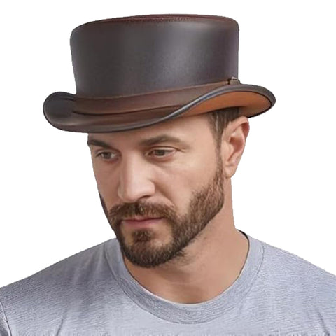 Leather Hat Handmade Leather Top Hat Steampunk Gothic Leather Hat Gifts For Men Women Shapeable Brim