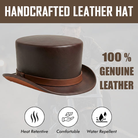 Leather Hat Handmade Leather Top Hat Steampunk Gothic Leather Hat Gifts For Men Women Shapeable Brim