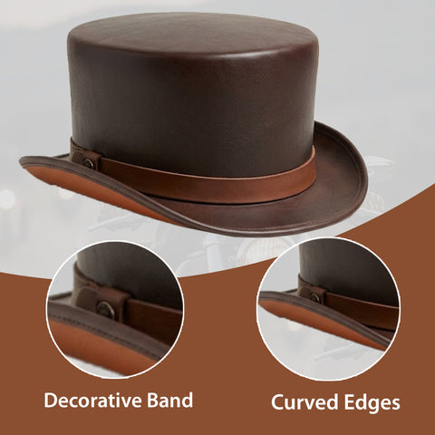 Leather Hat Handmade Leather Top Hat Steampunk Gothic Leather Hat Gifts For Men Women Shapeable Brim