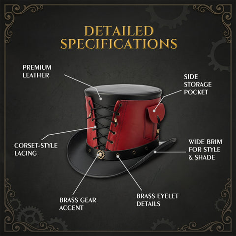 Handmade Leather Steampunk Top Hat | Gothic Corset Style Cosplay Accessory