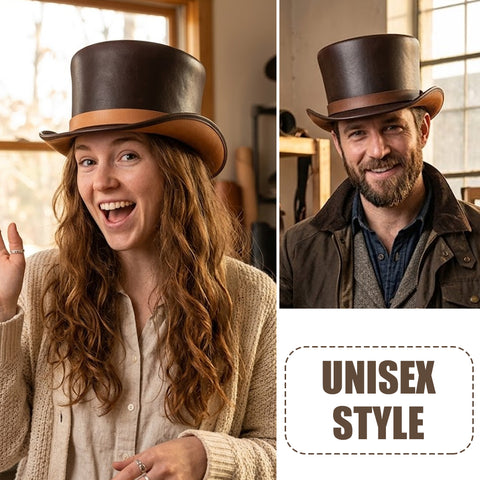 Leather Hat Handmade Leather Top Hat Steampunk Gothic Leather Hat Gifts For Men Women Shapeable Brim