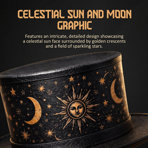 Celestial Sun and Moon Leather Top Hat - Steampunk Gothic Costume Hat