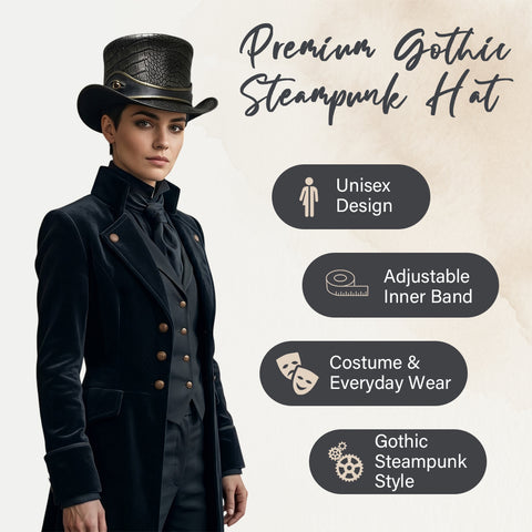 Premium Crocodile Embossed Leather Top Hat  Reptile Eye Steampunk Gothic Hat Unisex