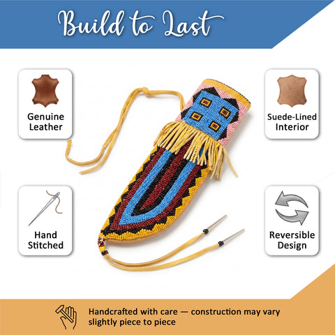 Handcrafted Beaded Suede Leather Knife Sheath - Native American-Inspired Artistry Meets Everyday Function