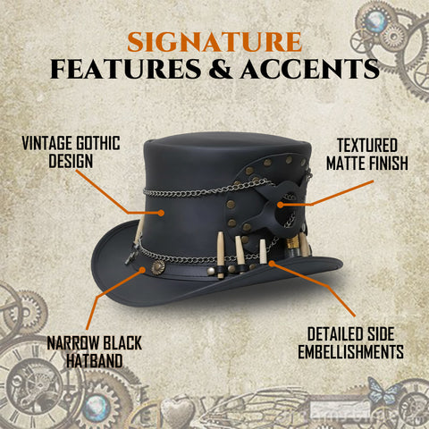 Handmade Time Traveller Top Hat Steampunk Gothic Biker Cowhide Chain Key Holster Unisex
